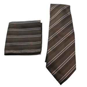 Mens Tie & Pocket Square Diagonal Stripes Brown Blue Fall Business 57" Classic